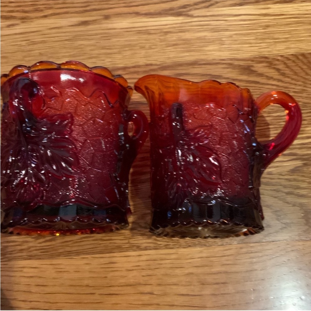 Moser Cream and Sugar Amberina Leaf 3 pc Set Vintage - Picture 4 of 9